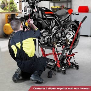 Cric Hydraulique pour Moto Capacit&eacute; de 680 kg Table &Eacute;l&eacute;vatrice Moto Plateforme R&eacute;glable en Hauteur sur 3 Niveaux Rouge