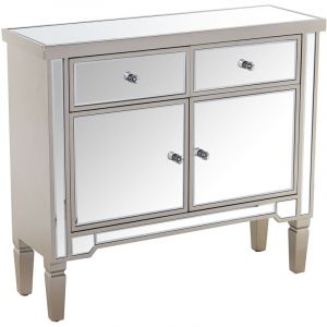 Fijalo - Meuble d'entr&eacute;e bois/miroir avec 2 portes + 2 tiroirs 90X30X80 Cm