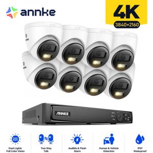 4K Kit de Vid&eacute;osurveillance Exterieure 8CH nvr 8&times;Cam&eacute;ras Intelligente Double Lumi&egrave;re Audio 2 Voies,Vision Nocturne,Alarme E-Mail Kit Cam&eacute;ra de