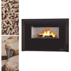 Bronpi - Insert mixte bois granules Insert-Hybrid 9 kW Avec kit air - Foyer en vermiculite - Sans cadre 4 côtés - Avec support pieds réglables