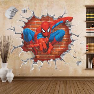 Crea - 3d dessin anim&eacute; Spiderman Stickers muraux Super h&eacute;ros pour les chambres d'enfants gar&ccedil;ons--