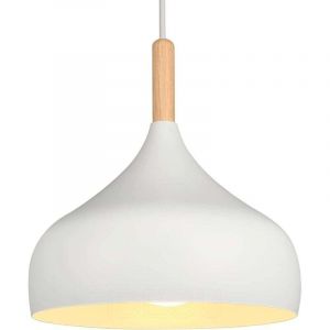 Lustre Suspension R&eacute;tro 24CM Suspension Luminaire Moderne Style Scandinave Forme de Goutte Plafonnier E27 M&eacute;tal Bois Lampe Suspension pour Chambre