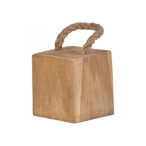 Cale porte carr&eacute; 13.5 cm en bois de teck anse en corde de jute - DELTA