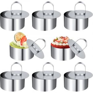 Emporte Pi&egrave;ce Rond, 8 Pi&egrave;ces Emporte Piece Rond 8 cm, Cercle Patisserie, Acier Inoxydable Emporte-Pi&egrave;ces, avec Couvercle Convient pour Mousses