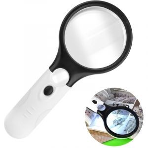 Loupe de Lecture 3X-45X &agrave; Main avec 3 LED - Loupe Grossissante &Eacute;clairante pour Lecture, Bijoux, Artisanat et Travaux de Pr&eacute;cision