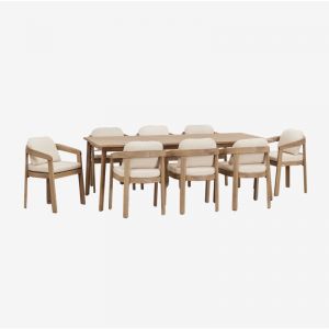 Sklum - Ensemble table rectangulaire 220x100 cm en bois d'acacia Kaela et 8 chaises de jardin en bois d'acacia Uleno