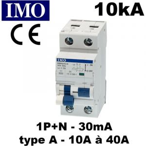 Disjoncteur diff&eacute;rentiel Phase Neutre - 10kA - 30mA - Type A ou AC - Courbe C - 10A &agrave; 40A - type de disjoncteur diff - Disjoncteur diff 10A - 10kA