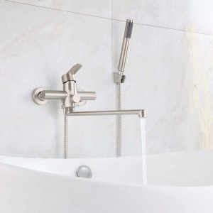 Robinet de Baignoire avec Douchette Mitigeur de Douche &agrave; Main Ronde Monocommande Mural en acier inoxydable bross&eacute; robinet de douche pour Salle de