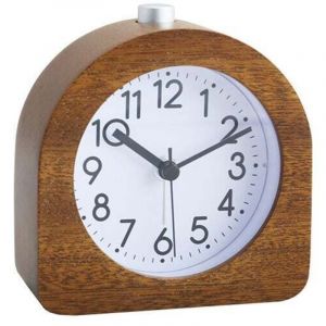 Réveil à piles avec fonction snooze, réveil de voyage en bois, lumineux, analogique, silencieux, avec aiguilles et alarme ascendante (bois foncé)