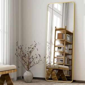 Koonmi Miroir d'angle rond, 163 x 53 cm, Miroir robuste avec cadre minimaliste en aluminium &eacute;troit, Grand miroir mural moderne pour salon et chambre,