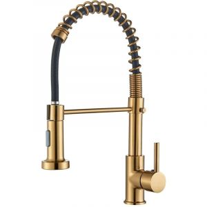 Zamery - Robinet Cuisine doré Brossé, Mitigeur Cuisine Avec Douchette Extractible Pivotant à 360° d'Évier à Arc Élevé Pulvérisateur Escamotable 2