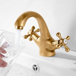 Robinet de Lavabo Retro Mitigeur Lavabo Bross&eacute;, Robinet Salle de Bain &agrave; Double Poign&eacute;e, Robinetterie en Laiton Antique, Mitigeur D'&eacute;vier de Lavabo