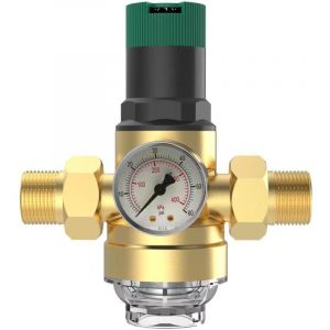 R&eacute;ducteur de pression d'eau 3/4" DN20 avec manom&egrave;tre et filtre &agrave; tamis en laiton, r&eacute;gulateur de pression, soupape de surpression, r&eacute;ducteur de