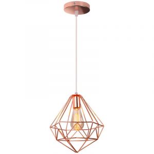Lustre Suspension M&eacute;tal en Forme Diamant Plafonnier Moderne E27 pour Chambre Salon Bar Rose 27cm