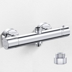 Mitigeur Douche Thermostatique 2 Sorties Robinet Douche Mitigeur Thermostatique Pour Douche & Colonne, Haut 3/4" BSP (26.4mm)+Bas 1/2"BSP (21mm),
