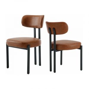 Wahson Lot de 2 Chaises Cuir PU—Chaises Salle à Manger avec Pied Métal, Chaise de Cuisine Confortable Pour Cuisine, Marron