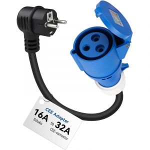 Applicable Adaptateur Fiche Mâle vers Prise Femelle CEE P17 32A 2P+T (50 cm, IP44, Max. 16A, 3G2,5mm²) - Adaptateur pour Borne de Recharge Mobile et