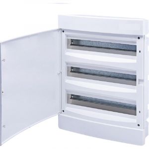 Tehnoplast - Coffret &eacute;lectrique encastr&eacute; 18 modules sur 3 Rang&eacute;es ( 54 m ) avec porte pleine couleur blanc borniers de terre
