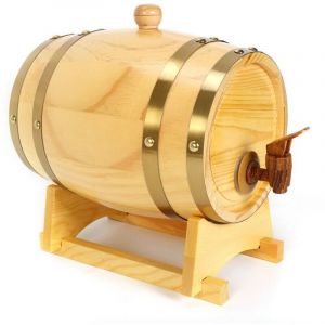 Tonneau &agrave; vin massif avec robinet Tonneau en bois Tonneau &agrave; whisky Tonneau de jardin 3L Stockage du vin Seau