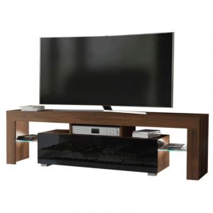 Dusine - Meuble tv spider a led en Noyer mat avec porte Noir Laqué 160 cm