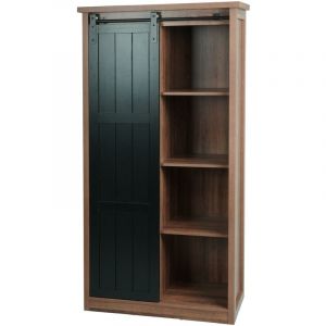 Armoire HHG-159, commode Highboard, porte coulissante 8 compartiments de rangement, aspect bois métal industriel 163x76x38cm brun - brown