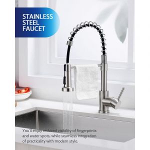 Suguword - Robinet Cuisine Mitigeur Cuisine Avec Douchette 360° Robinet d'Évier à Arc Élevé pulvérisateur escamotable 2 Modes de Pulvérisation,Nickel