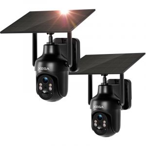 Xega - Lot de 2 Cam&eacute;ra Surveillance WiFi 2,4GHz Ext&eacute;rieure,Vision Nocturne Couleur 3MP, hd ptz ip Cam&eacute;ra, D&eacute;tection Mouvement pir, &Eacute;tanche IP66,