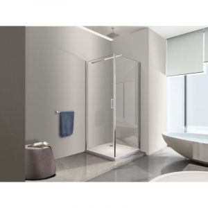 Douche de 8 mm avec porte à battant et paroi fixe laterale H.200 (receveur non inclu)- 72-74 porte x 68,5-70,5 fixe - Nala