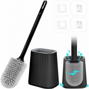 Brosse wc, Brosse de Toilette Silicone, Brosse wc Suspendu avec Support &agrave; S&eacute;chage Rapide, Brosse wc Silicone et Supports Mural/Sol, Brosse Toilettes