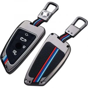 &Eacute;tui de Cl&eacute; BMW en Zinc et Silicone Mat &ndash; Compatible X1 &agrave; X7, S&eacute;rie 1 &agrave; 7, 4 Boutons avec Porte-Cl&eacute;s Ortviai