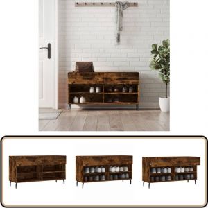 Banc à chaussures chêne fumé 102x35x55 cm bois d'ingénierie - Meuble Range Chaussure - Banc Chaussure - Meuble Entrée - Rangement Chaussures