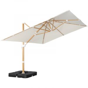 Parasol d&eacute;port&eacute; rectangulaire 3x4m effet bois + dalles &agrave; lester 50x50cm &eacute;cru - Wimereux + Fixeo