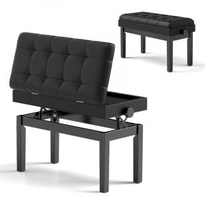 Tabouret Piano Réglable en Hauteur 48-58 cm, Banquette Piano avec Rangement, Siege Piano Double en Bois, Coussin Rembourré Imperméable, Banc de