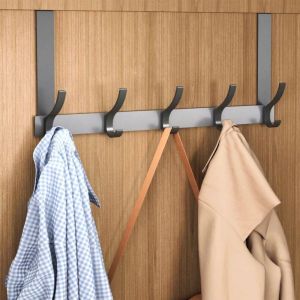 Porte Manteau pour Porte, Pratique Patère Porte Noire Crochet Porte Manteau Suspendre avec 5 Crochets, Patère de Porte Manteau Mural Sans Percage