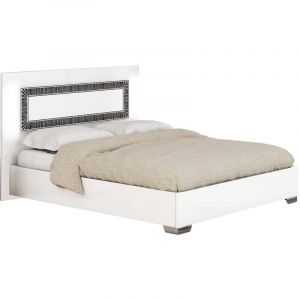 GA&Iuml;A - Lit 140x190 cm Laqu&eacute; Blanc avec D&eacute;cor Noir sur la T&ecirc;te de Lit