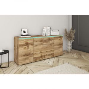 Bratex - Commode vera 150 cm, commode &agrave; tiroirs, buffet, sans &eacute;clairage led, couleur wotan.