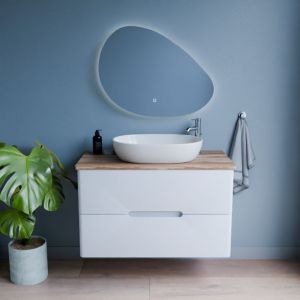 Meuble salle de bain klass 100 cm avec vasque &agrave; poser et Miroir led - Blanc et Bois