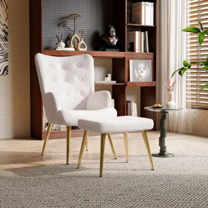 Tanant - Fauteuil relax, Fauteuil à Bascule en peluche - avec douce repose pieds, Fauteuil de télévision, en Peluche, Design élégant - Blanc