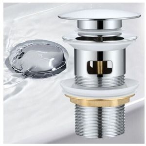 RHG Bonde Lavabo pour Vasque avec Trop Plein, Vidage Clapet Poussoir Pour Lavabo en Laiton, Chrom&eacute;.-