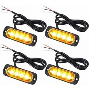 Dpzo - 4X Feux de Pénétration à 4 LEDs 12/24V Gyrophare led Orange Feux Flash Voyant d'Alarme Urgence Strobe Clignotants Auto IPX-4 pour Van Camion