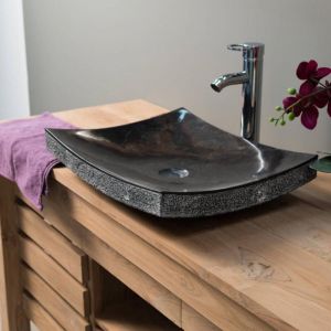Wanda Collection - Vasque de salle de bain à poser rectangle 50 cm en pierre marbre Gènes noir