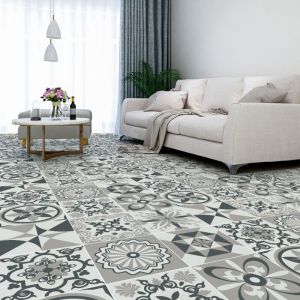 Ambiance-sticker - Stickers Sol Anti-d&eacute;rapant avec Protection - carreaux de ciment saint marin - 120x120cm-9stickers40x40cm