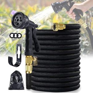 25Ft-7.5M tuyau d'arrosage de jardin tuyau d'arrosage Flexible extensible 3/4 connecteur en laiton haute pression tuyau de lavage de voiture pistolet