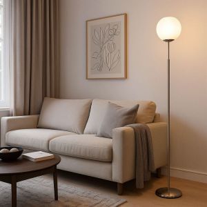 Globo - Lampadaire lampe d'appoint lampadaire cristaux opale boule de verre chrom&eacute; E27