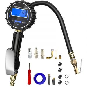 Lablanc - Manometre pression pneu, pistolet gonfleur pneus voiture, manomètre, compresseur accessories, avec Tuyau et poignée gonflage, 4 Unités de