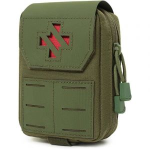 Pochette m&eacute;dicale tactique - Trousse de premiers secours et IFAK d&eacute;tachable Compatible Molle Nylon 1000D Verrouillage par anneau en D (Vert arm&eacute;e)