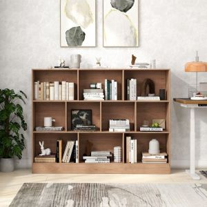Design In - Bibliothèque Armoire à Livres 10 Cases 3 Niveaux Bois Naturel 140 cm Autoportante