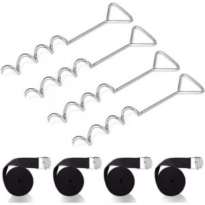 Ancrage au Sol Trampoline avec Sangles - Boucles en Acier, Kit d'ancrage Trampoline Spiral&eacute;s en Acier, Fixation pour Trampoline, Robustes Piquet
