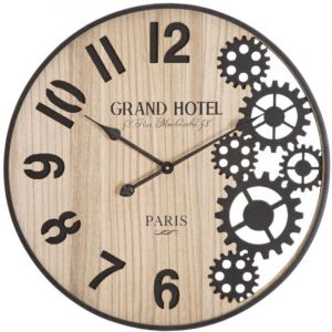 Horloge Murale Engrenage "Grand Hotel" 60cm Naturel & Noir