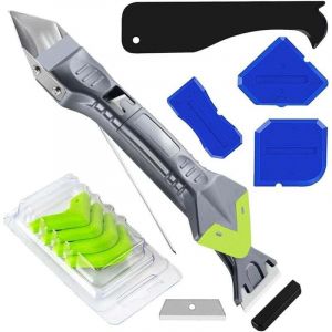 Outils de l'enl&egrave;ve joint 5 en 1(acier inoxydable) grattoir, kit de Lisseur de joints Silicone grattoir &agrave; coulis avec 3 grattoir d&rsquo;angle, 5 Joint